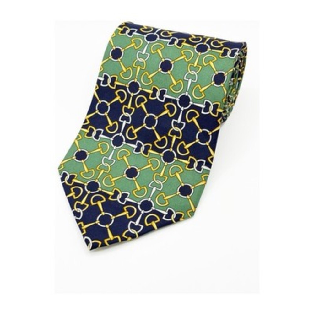 Vtg.  Paolo GUCCI  Green And Navy Equestrian Horse Bit Tie...Paolo Gucci...
